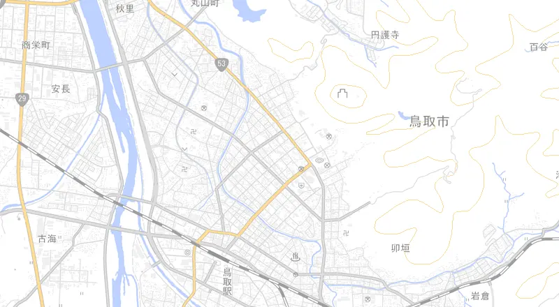 わらべ館周辺の地図。青いピンが施設の代表位置です。