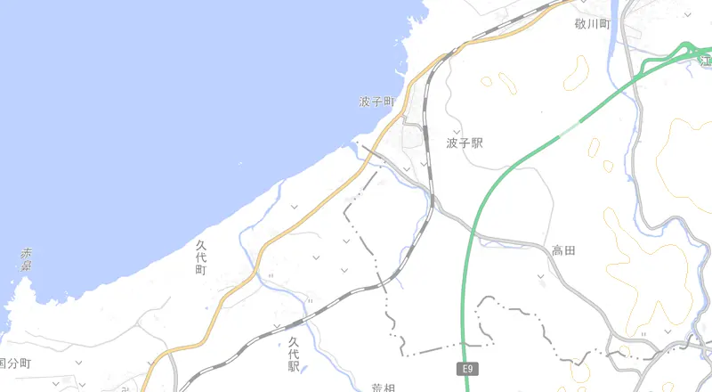 しまね海洋館アクアス周辺の地図。青いピンが施設の代表位置です。